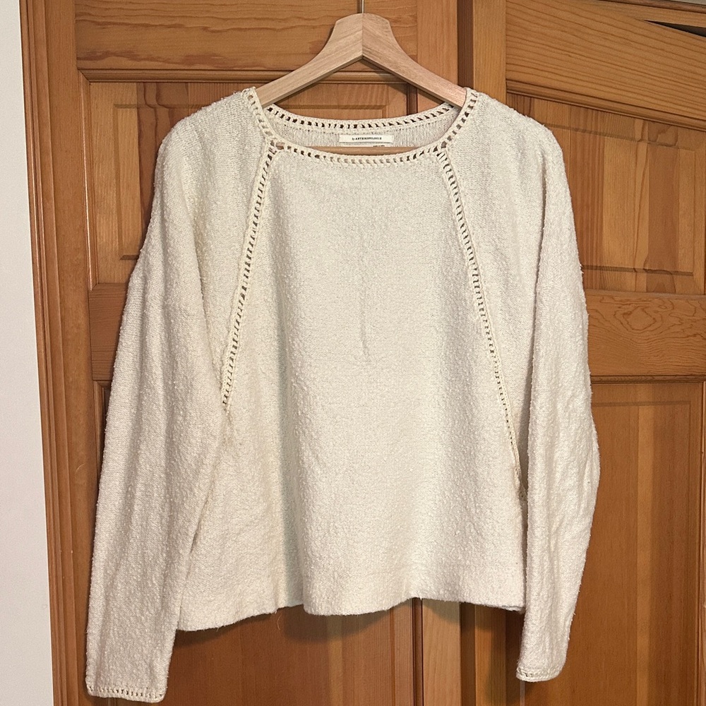 Anthropologie White/Cream Textured Knit Sweater